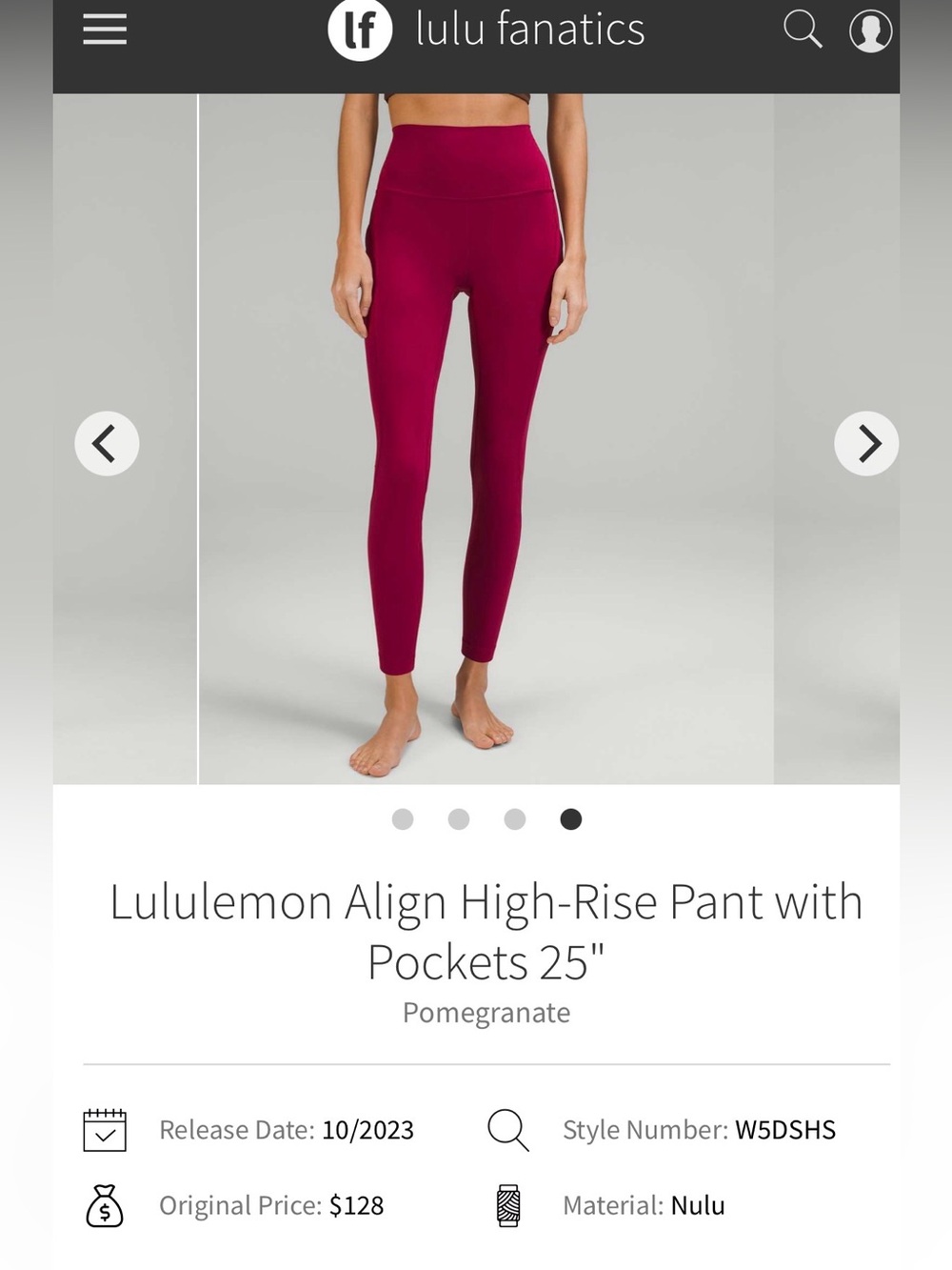 lululemon - align with pockets 25 inch inseam- 6 size pomegranate Leggings - EUC
